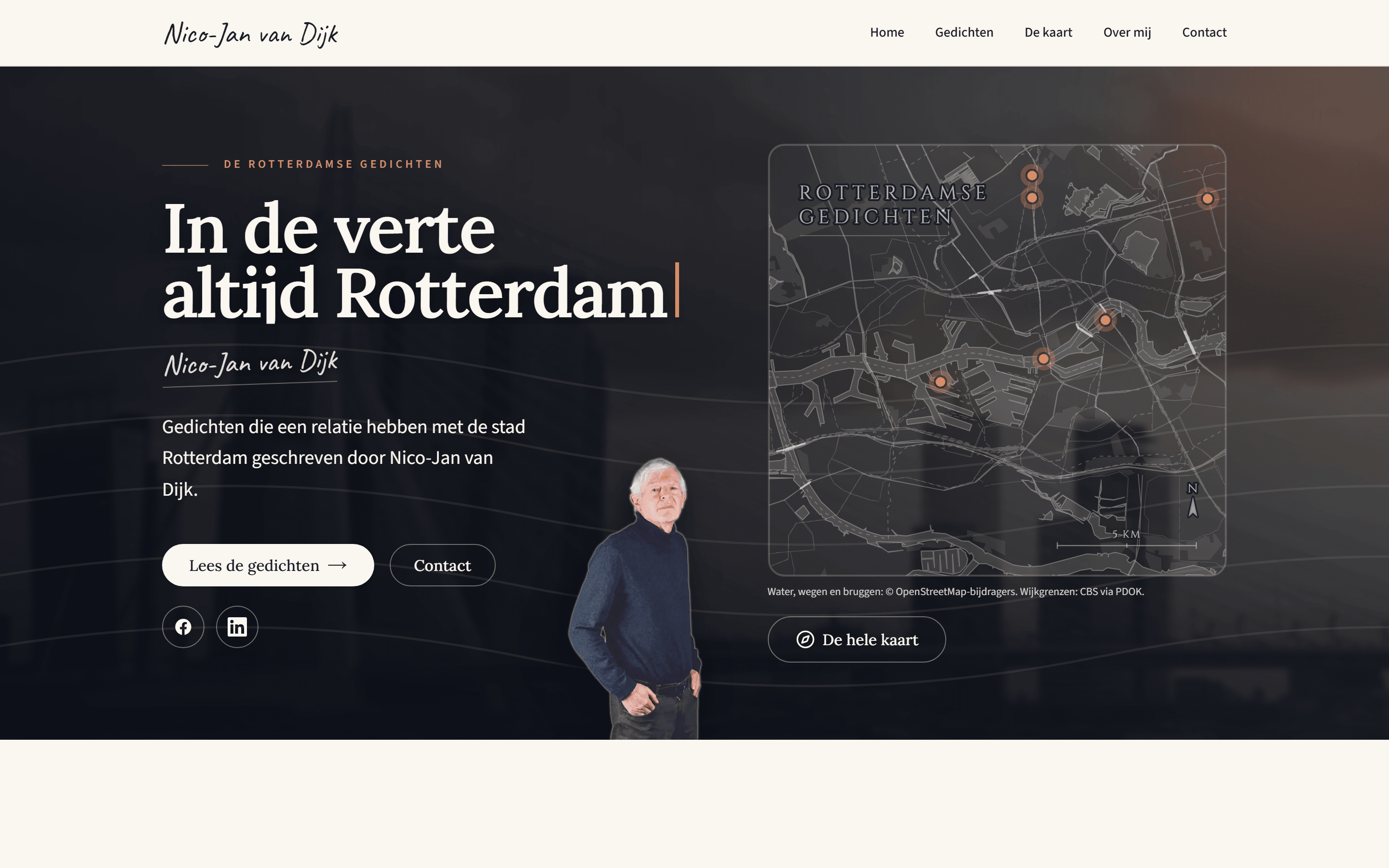 The website of poet Nico-Jan van Dijk with the interactive map of Rotterdam, shown on a laptop screen